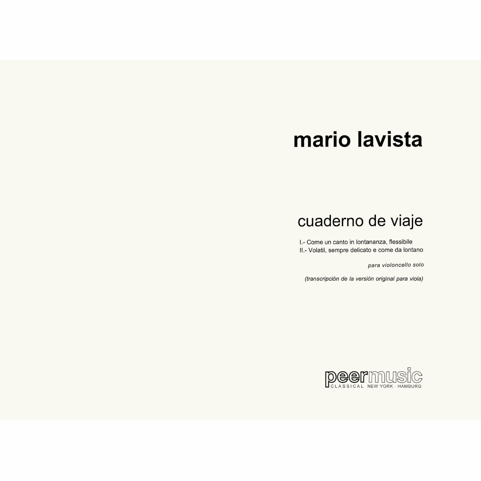Lavista -- Cuaderno de Viaje for Solo Cello