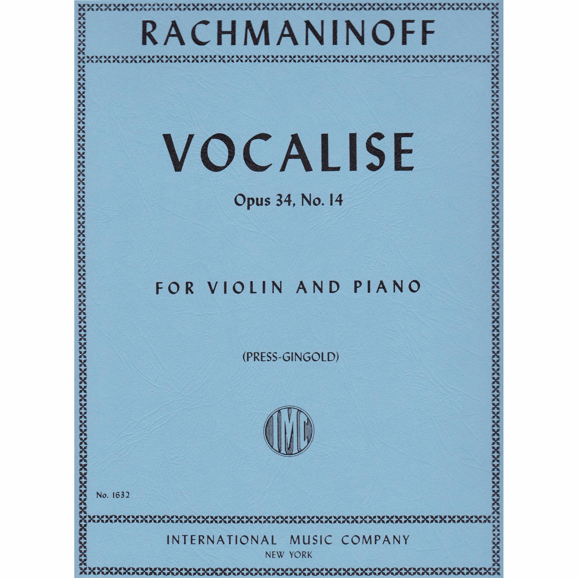 Rachmaninoff -- Vocalise, Op. 34, No. 14 for Violin and Piano
