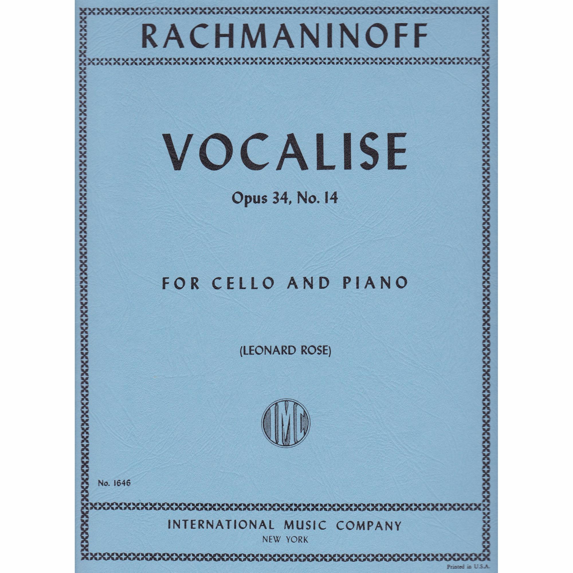 Vocalise, Op.34, No.14 for Cello and Piano