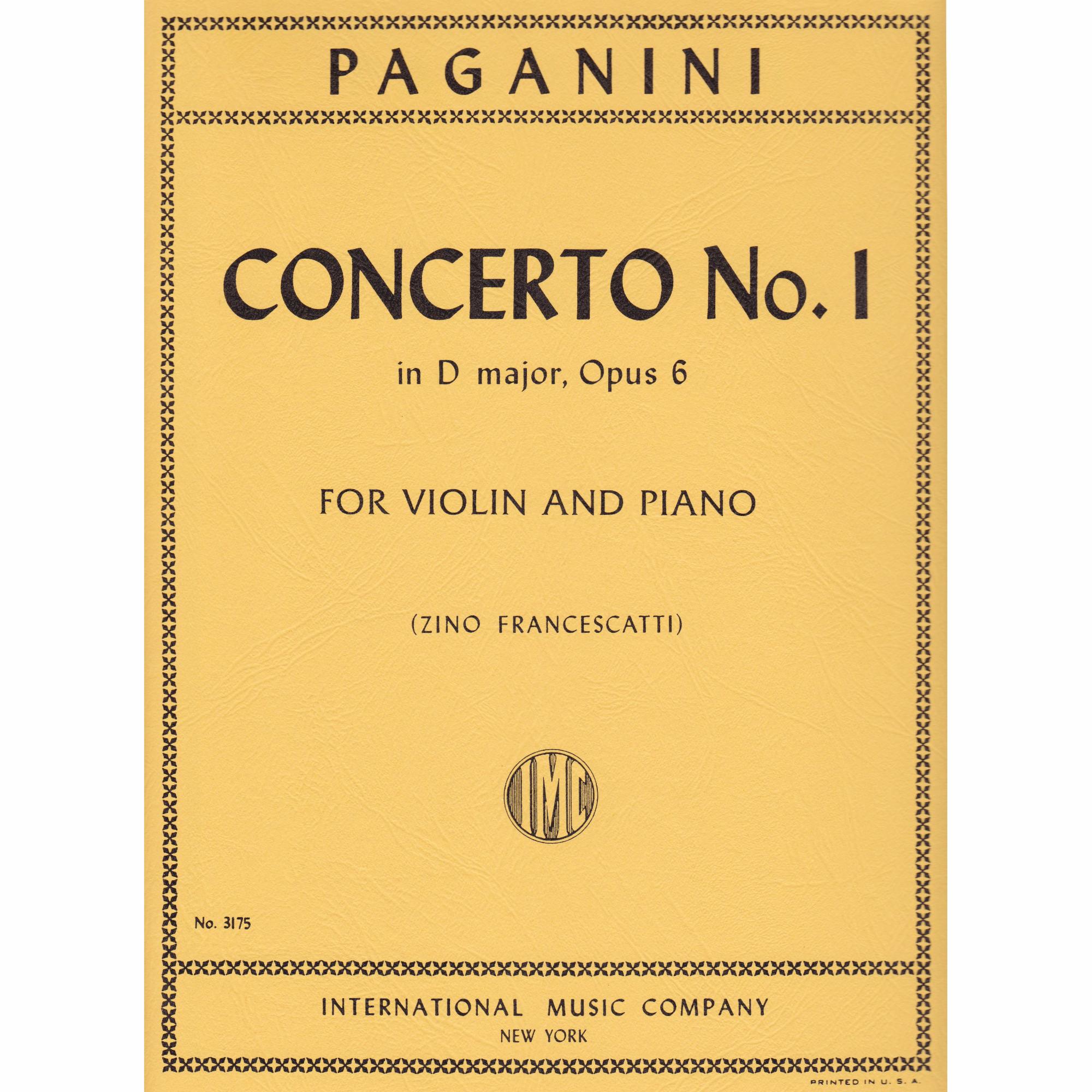 Paganini -- Concerto No. 1 in D Major, Op. 6 for Violin and Piano