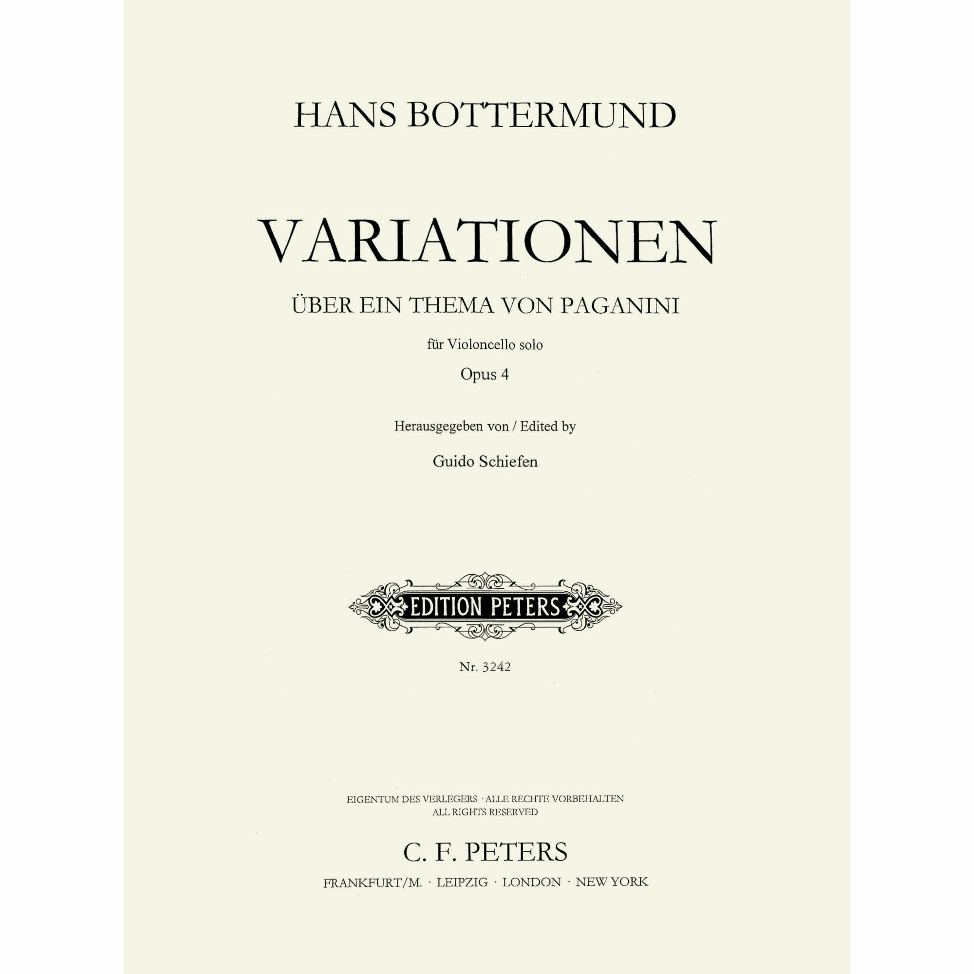 Bottermund -- Variations on a Theme by Paganini, Op. 4 for Solo Cello
