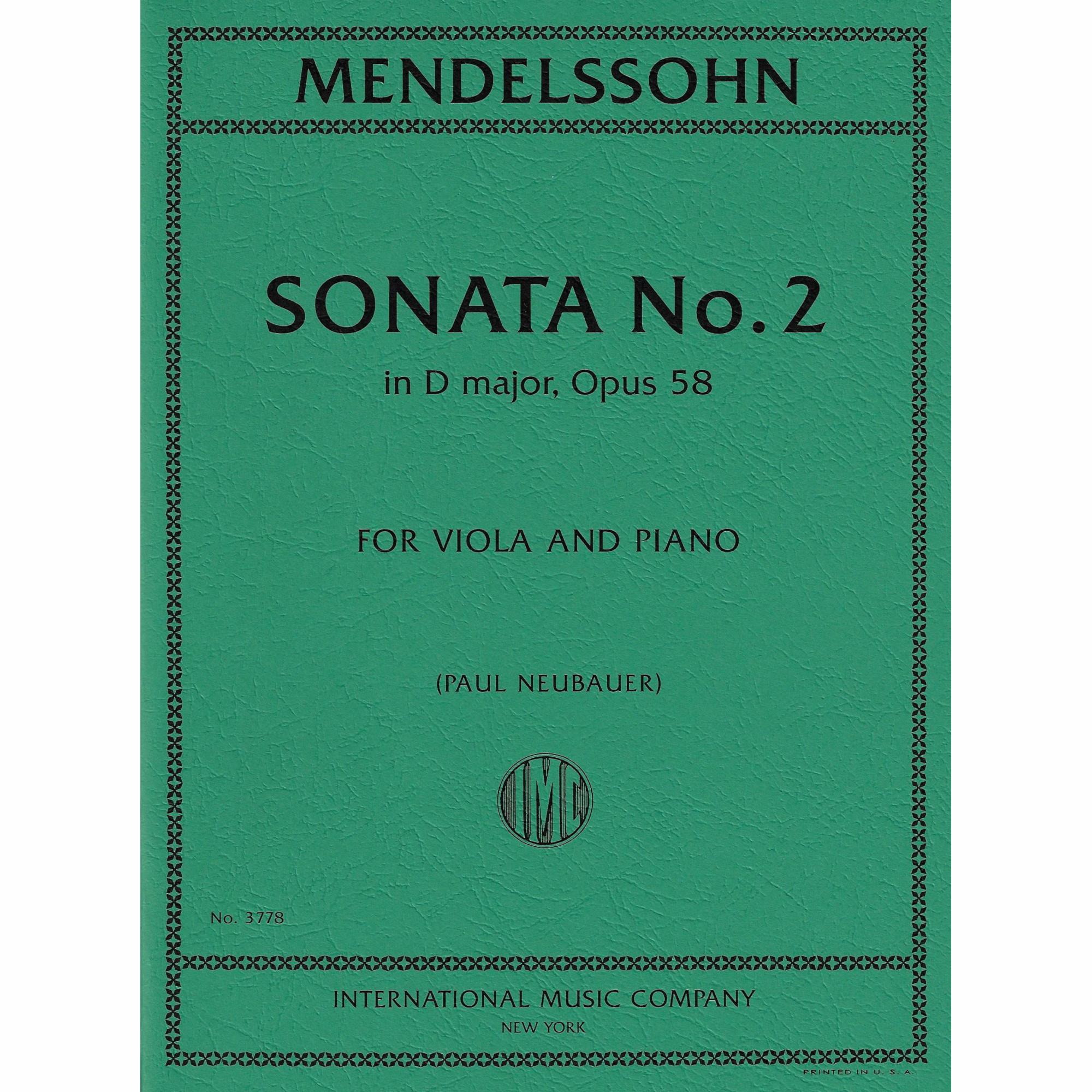 Cello Sonata No. 2 in D Major, Op. 58, arr. Viola and Piano