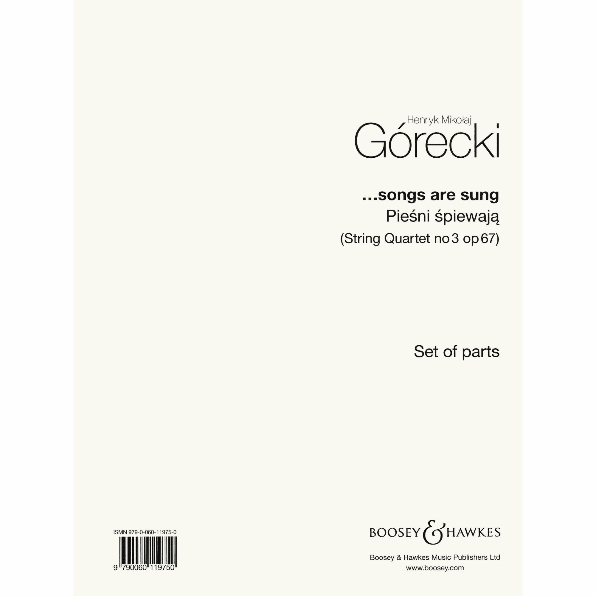 Gorecki -- ...songs are sung for String Quartet
