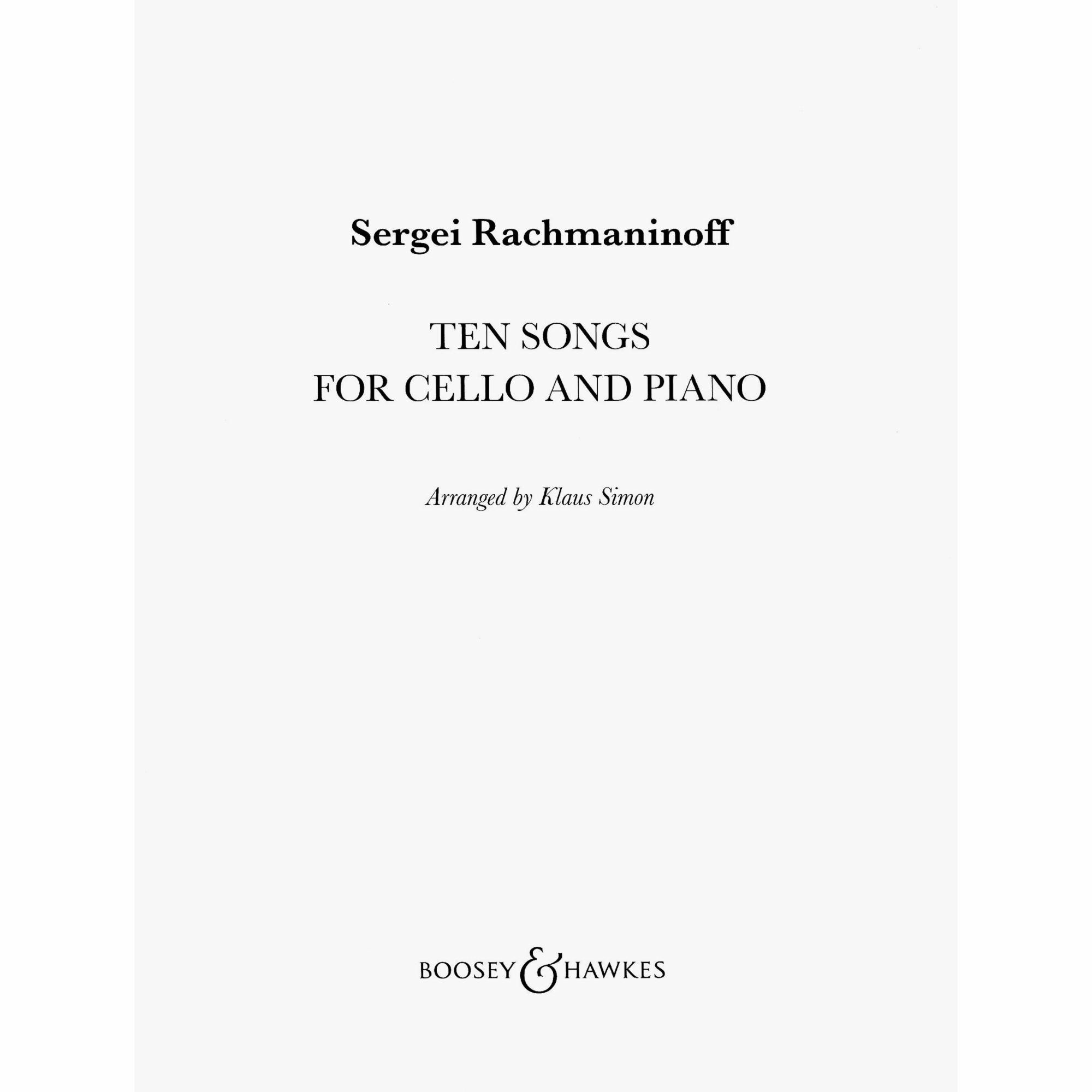 Rachmaninoff -- Ten Songs for Cello and Piano