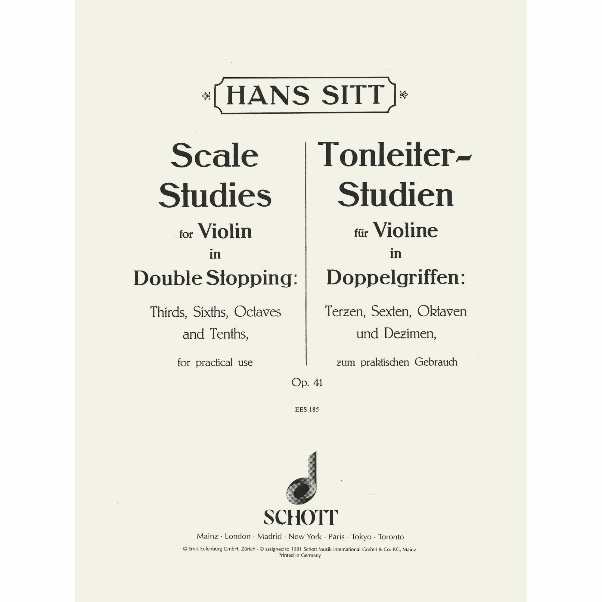 Sitt -- Scale Studies in Double Stopping, Op. 41 for Violin