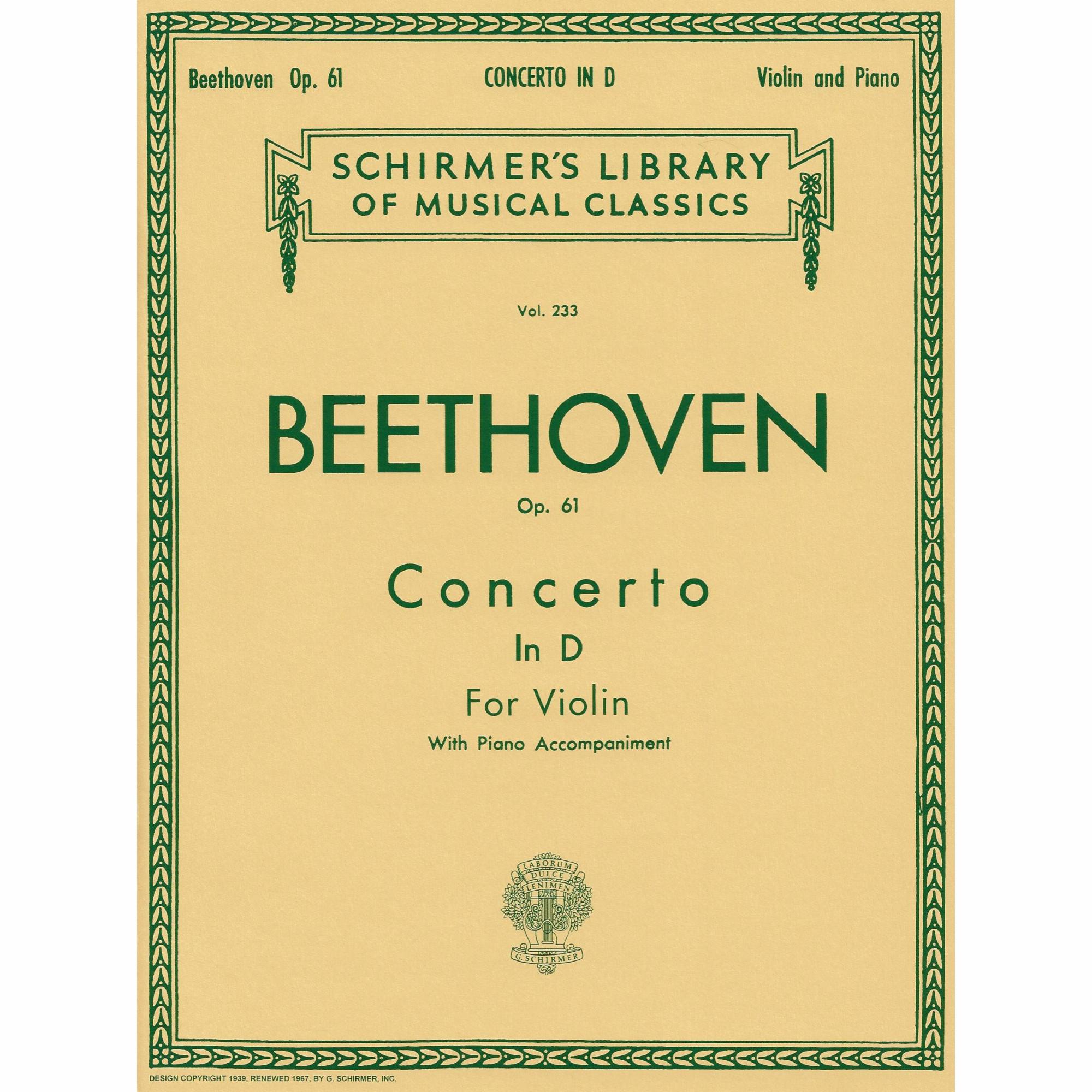 Beethoven -- Concerto in D Major, Op. 61 for Violin and Piano