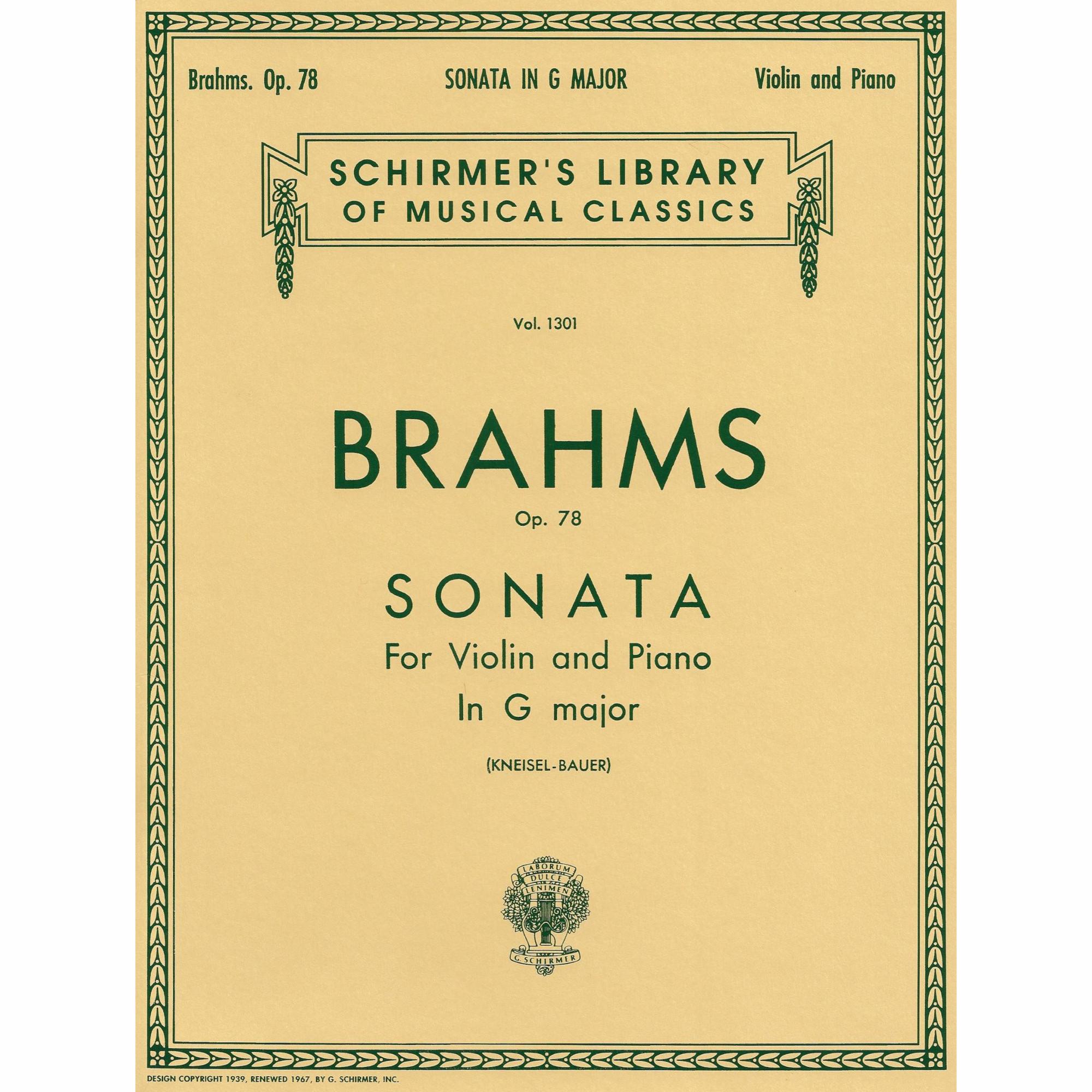 Brahms -- Sonata in G Major, Op. 78 for Violin and Piano