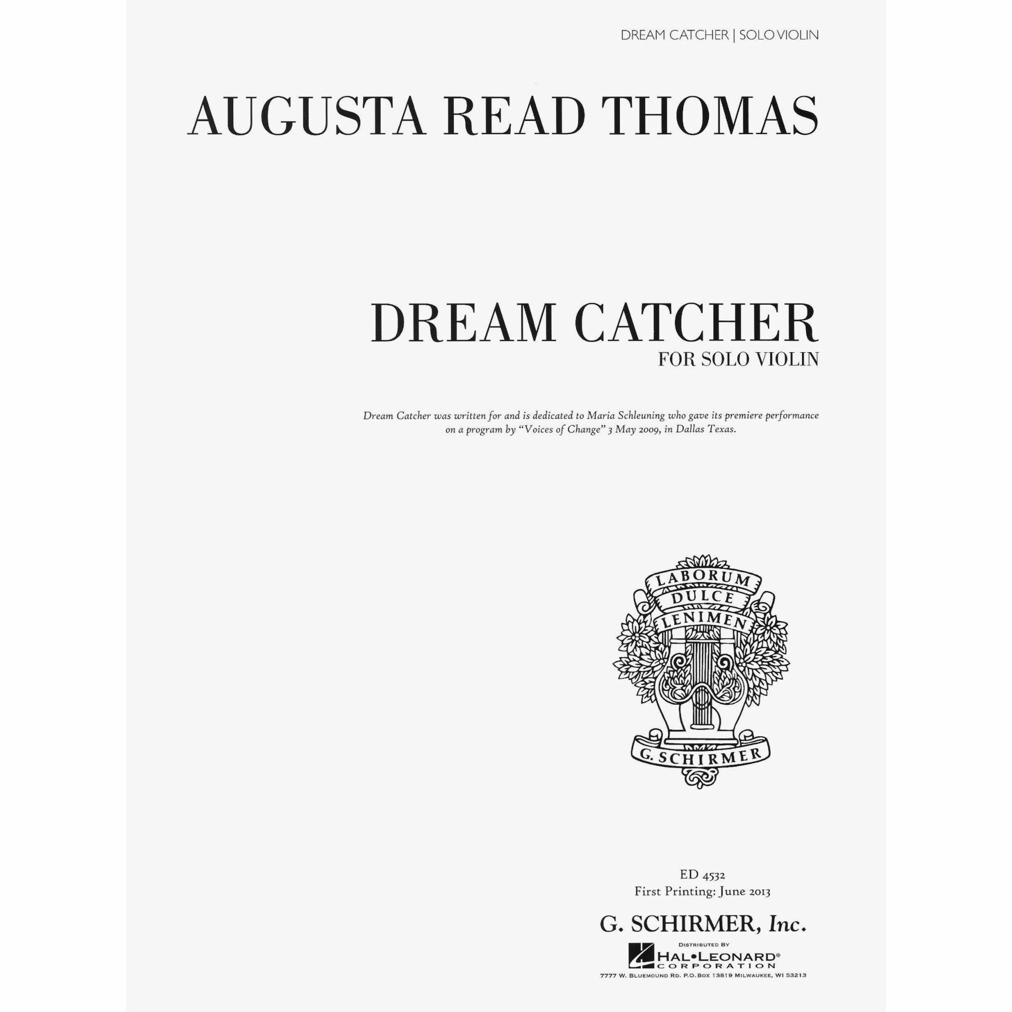 Thomas -- Dream Catcher for Solo Violin