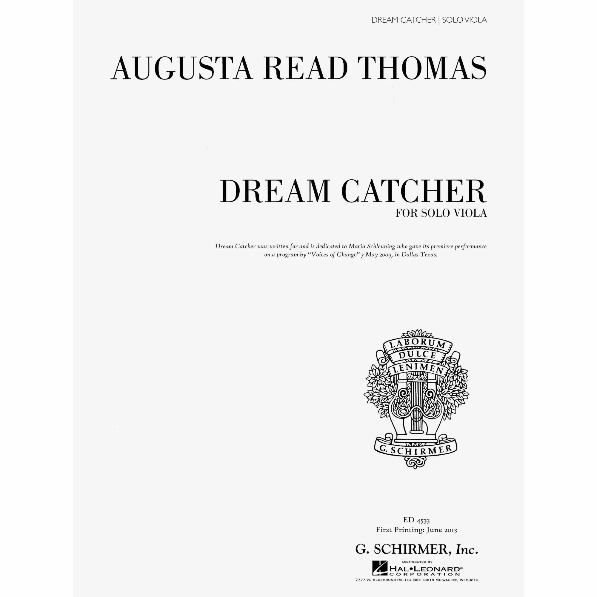 Thomas -- Dream Catcher for Solo Viola