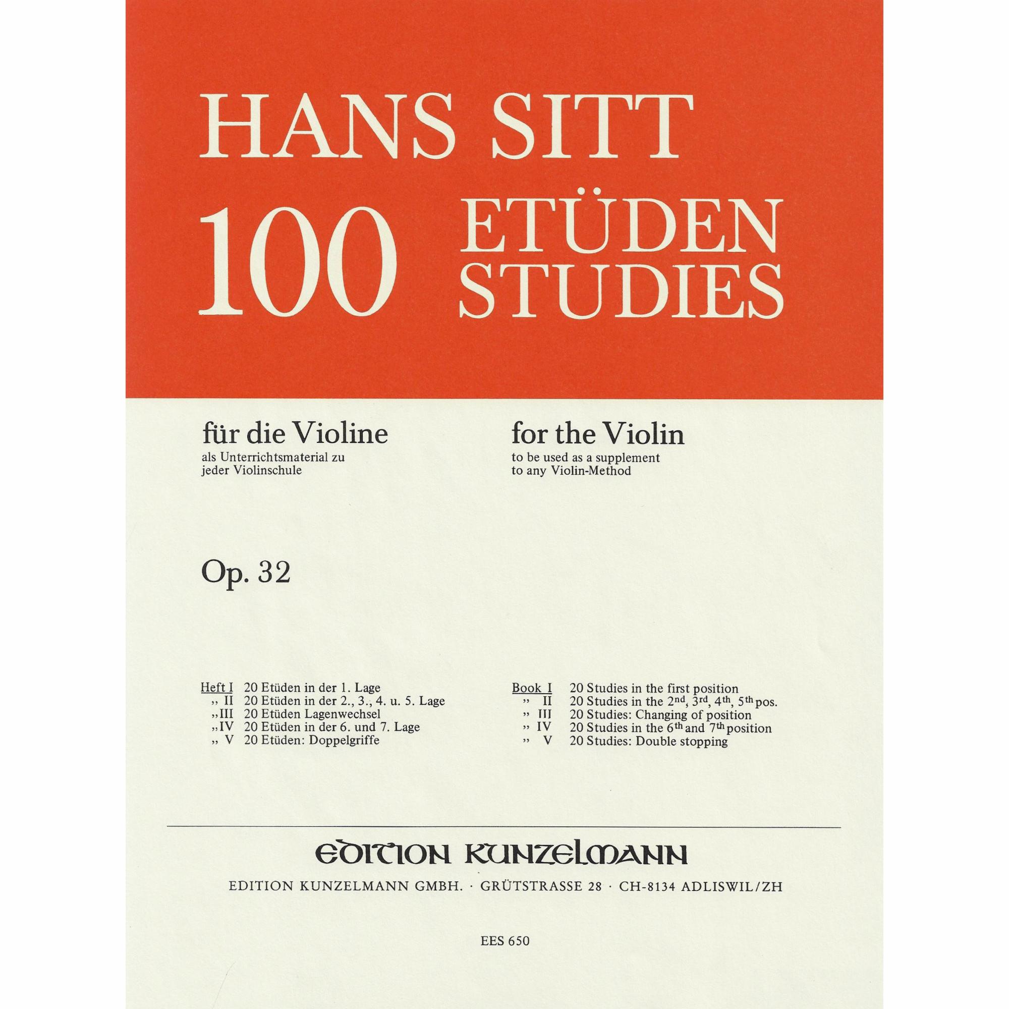Sitt -- 100 Studies, Op. 32, Books 1-5 for Violin