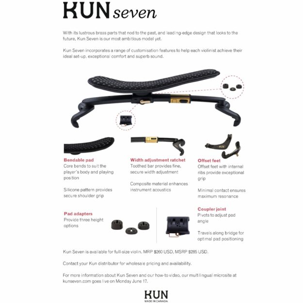 Kun Seven Violin Shoulder Rest - Southwest Strings