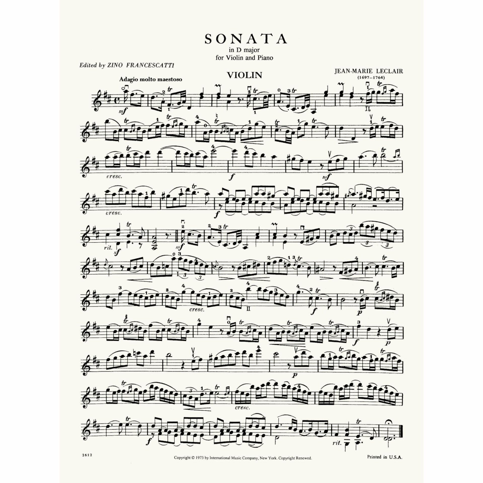 LÉON FRANCIOLI – Le Bruit Court... レコード Leclair - Sonata in D Major for Violin and Piano - Southwest Strings