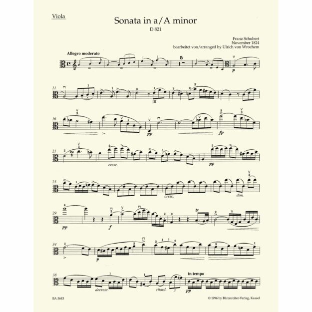 Schubert - Sonata in A Minor, D. 821 (Arpeggione) for Viola and Piano ...