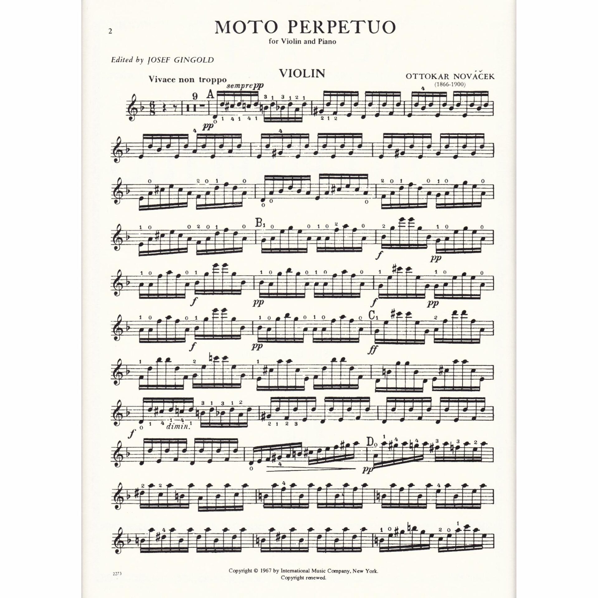 Novacek - Moto Perpetuo for Violin and Piano - Southwest Strings
