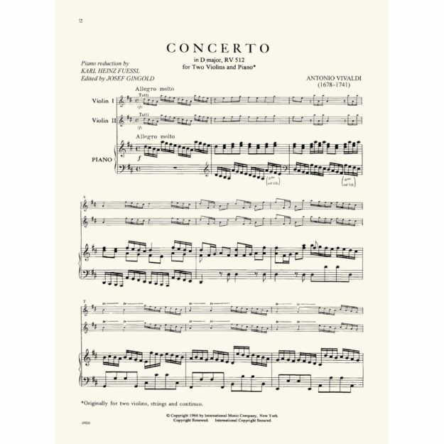 Vivaldi - Concerto in D Major, RV 512 for Two Violins and Piano