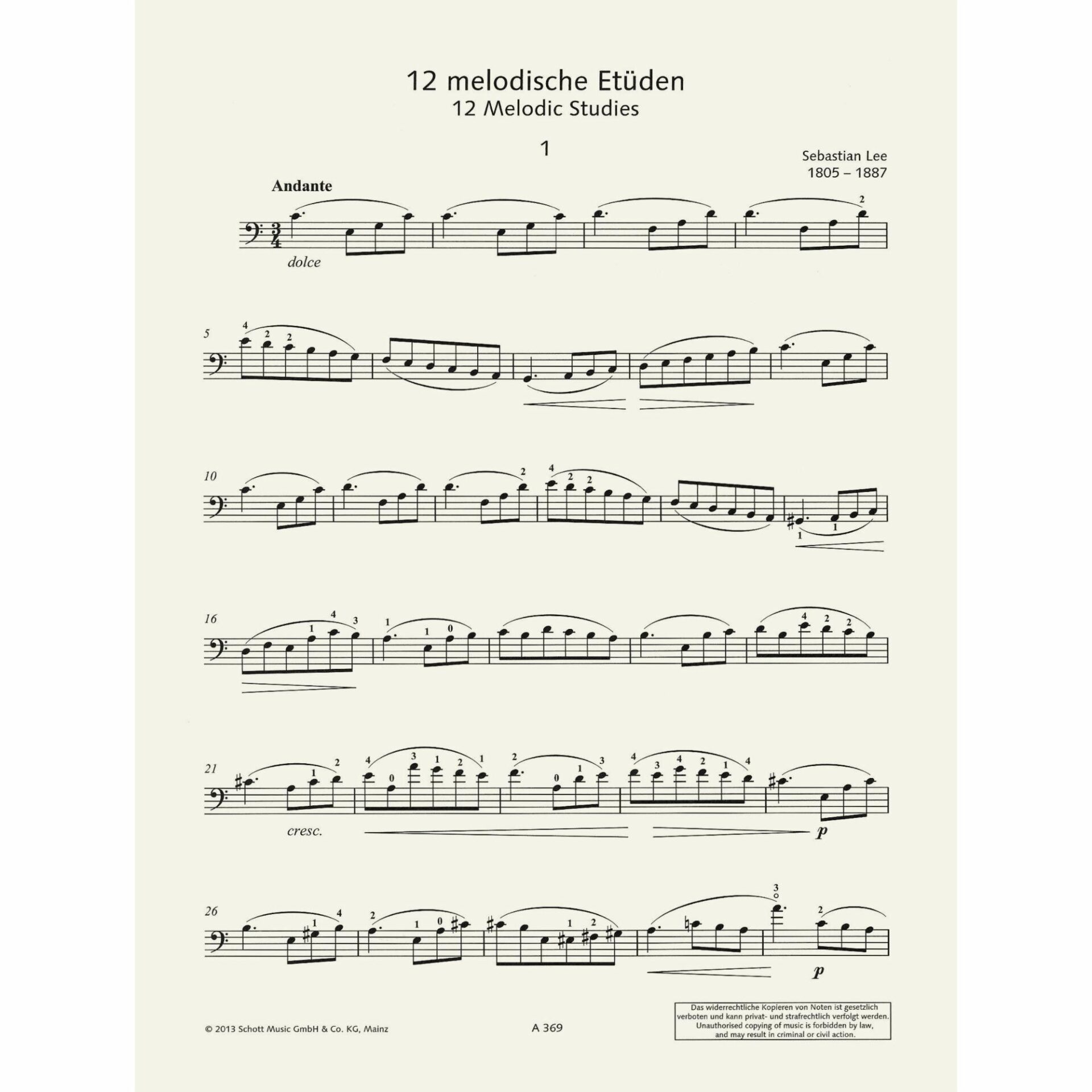 Lee - 12 Melodic Studies, Op. 113 for Cello - Southwest Strings