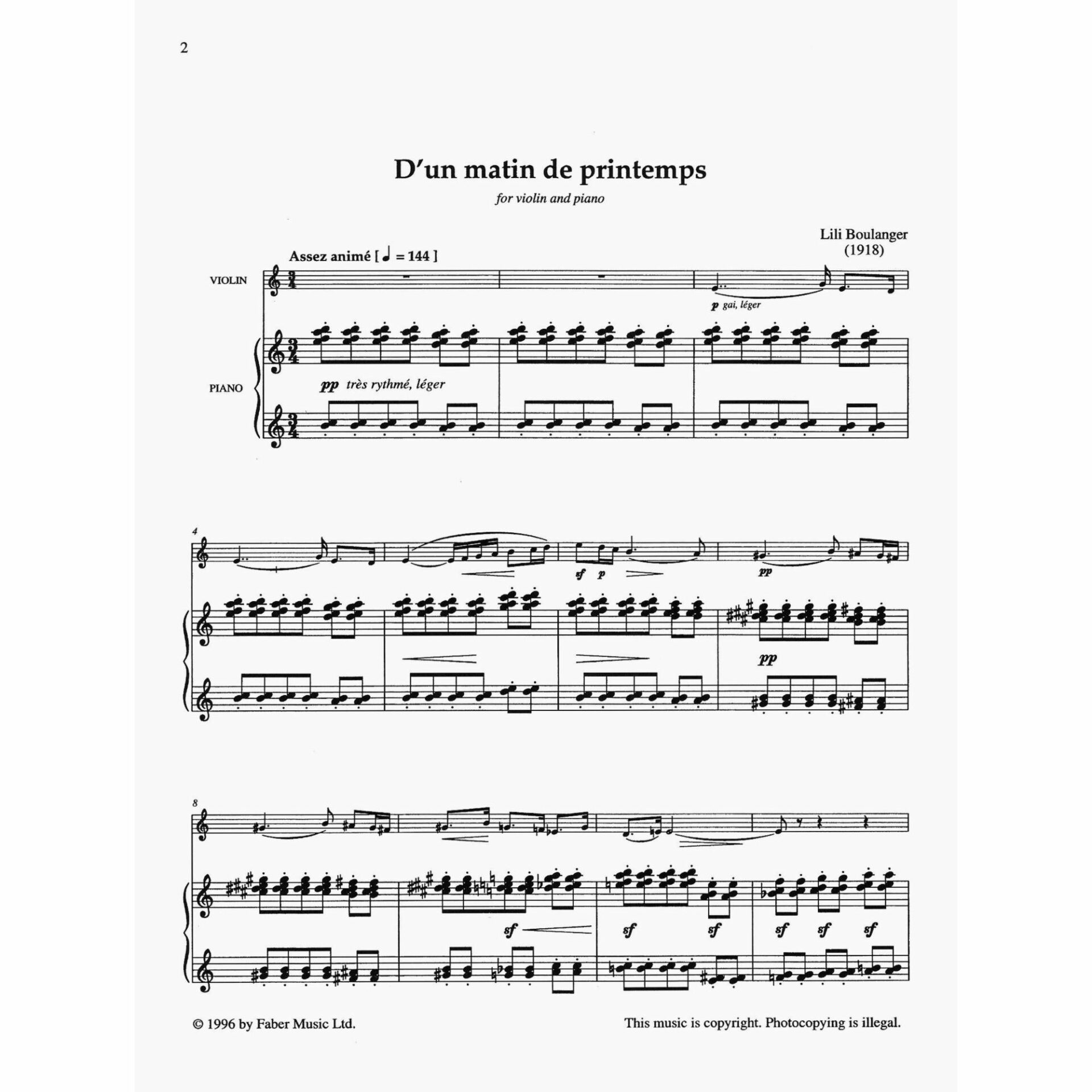 Boulanger - D'un matin de printemps for Violin and Piano