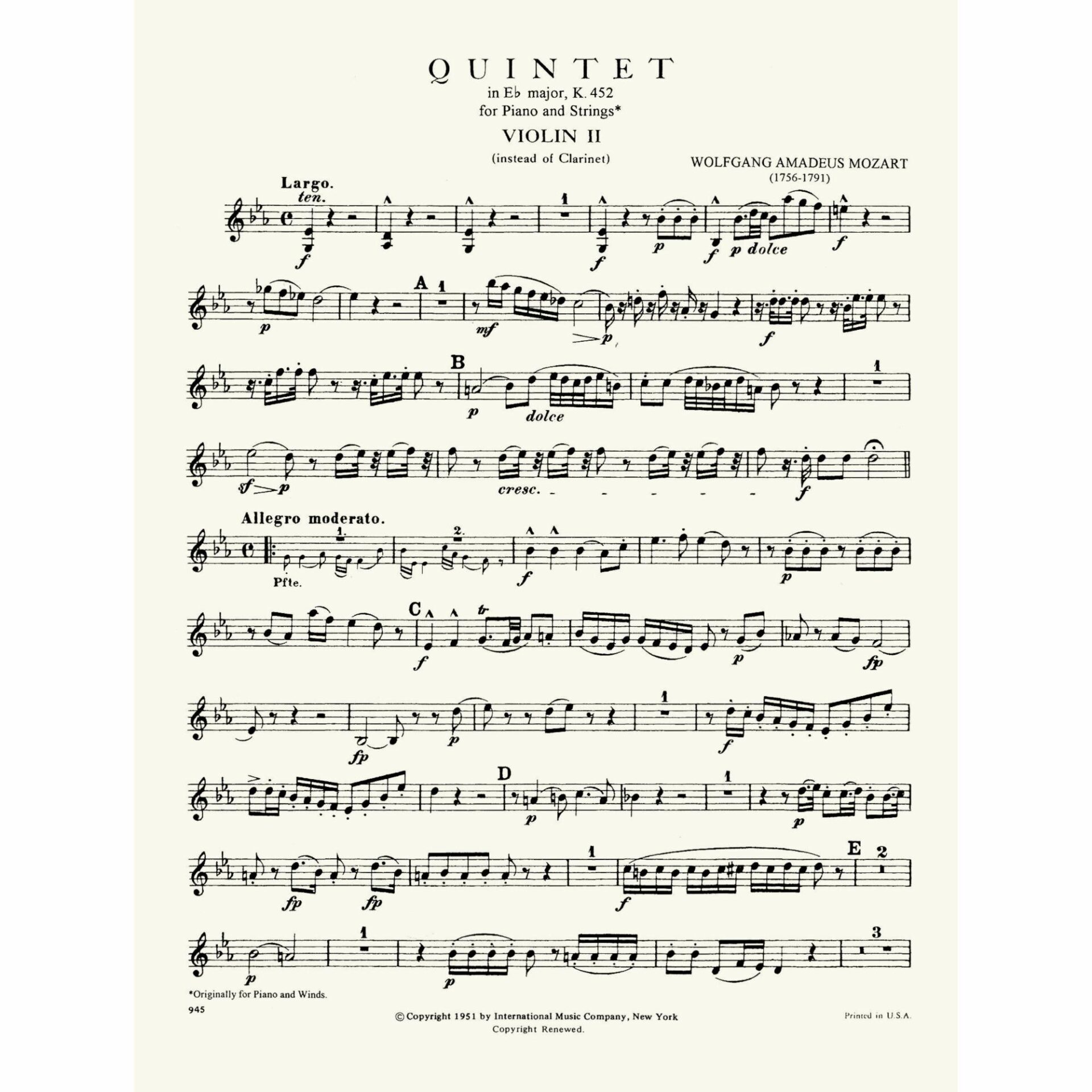 quintetページ Mozart - Piano Quintet in E-flat Major, K. 452 - Southwest Strings
