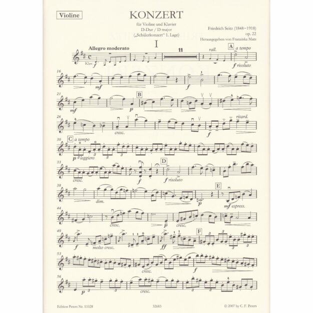Seitz - Student's Concerto in D Major, Op. 22 for Violin and Piano